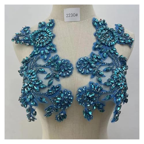 Blumen Zum AufbüGeln 1 paar Handgemachte Strass Hochzeit Patches Appliques for Kleidung Dekoration(Lake blue) von GMGQJST