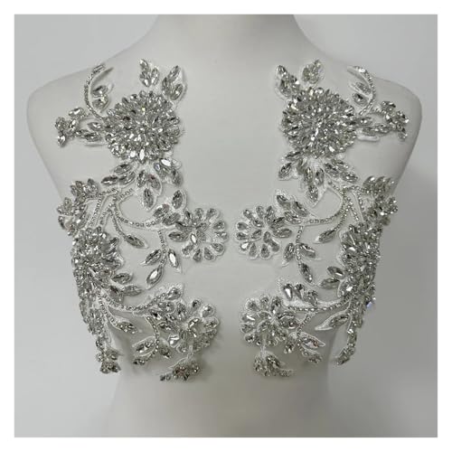 Blumen Zum AufbüGeln 1 paar Handgemachte Strass Hochzeit Patches Appliques for Kleidung Dekoration(Silver) von GMGQJST