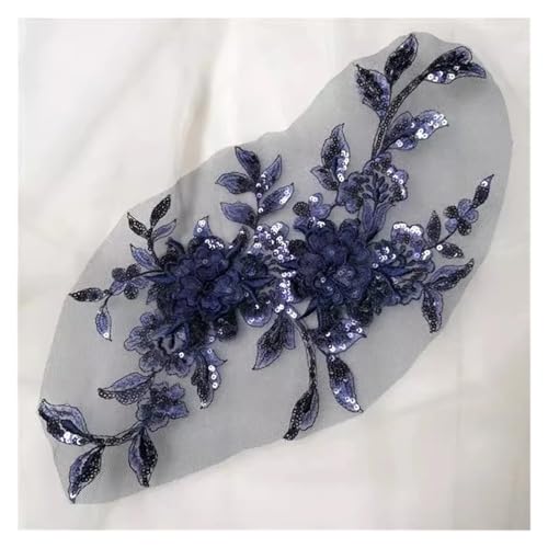 Blumen Zum AufbüGeln 1 stück Pailletten Blumen Mesh Stickerei Patch Nähen Reparatur Diy Floral Spitze Stoffe Applique(Dark Blue) von GMGQJST