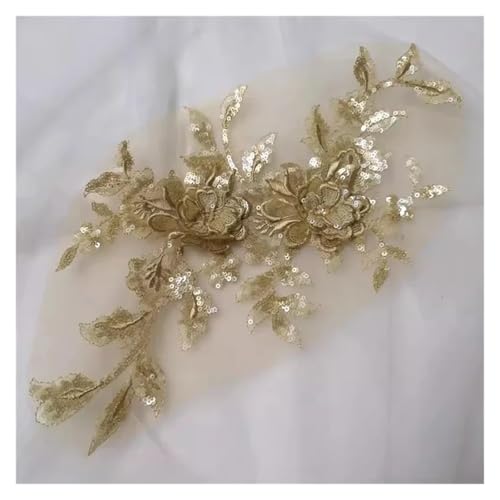 Blumen Zum AufbüGeln 1 stück Pailletten Blumen Mesh Stickerei Patch Nähen Reparatur Diy Floral Spitze Stoffe Applique(Golden) von GMGQJST