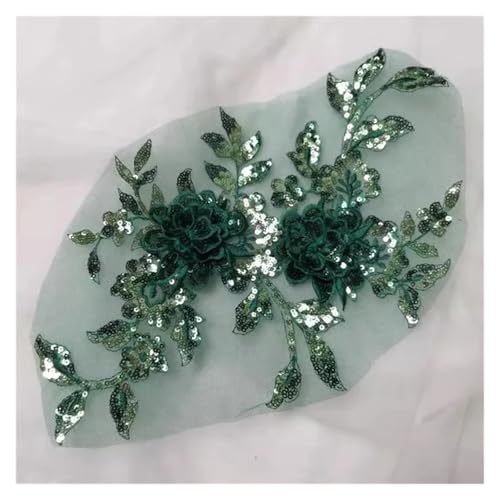Blumen Zum AufbüGeln 1 stück Pailletten Blumen Mesh Stickerei Patch Nähen Reparatur Diy Floral Spitze Stoffe Applique(Green) von GMGQJST
