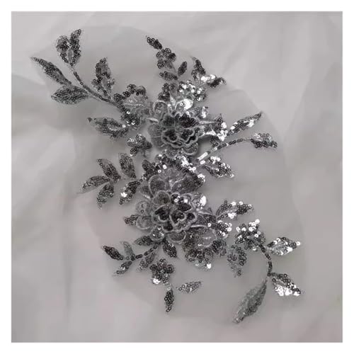 Blumen Zum AufbüGeln 1 stück Pailletten Blumen Mesh Stickerei Patch Nähen Reparatur Diy Floral Spitze Stoffe Applique(Grey) von GMGQJST