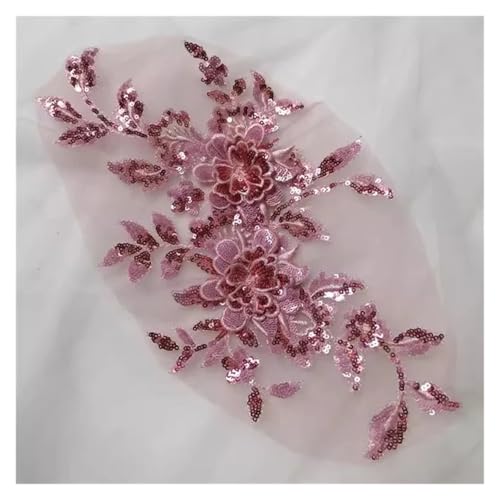 Blumen Zum AufbüGeln 1 stück Pailletten Blumen Mesh Stickerei Patch Nähen Reparatur Diy Floral Spitze Stoffe Applique(Pink) von GMGQJST