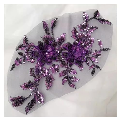Blumen Zum AufbüGeln 1 stück Pailletten Blumen Mesh Stickerei Patch Nähen Reparatur Diy Floral Spitze Stoffe Applique(Purple) von GMGQJST