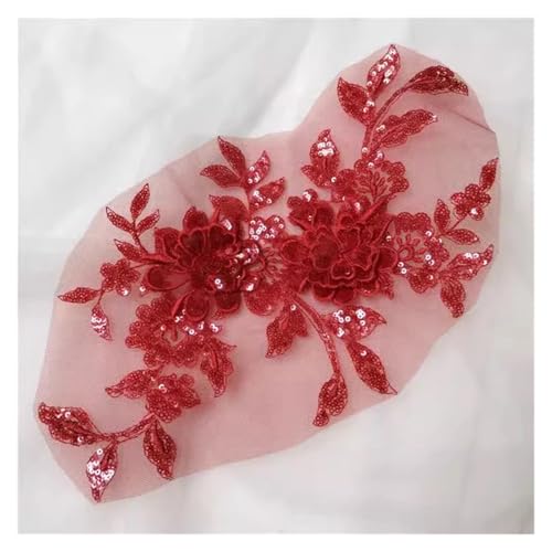 Blumen Zum AufbüGeln 1 stück Pailletten Blumen Mesh Stickerei Patch Nähen Reparatur Diy Floral Spitze Stoffe Applique(Red) von GMGQJST