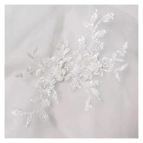 Blumen Zum AufbüGeln 1 stück Pailletten Blumen Mesh Stickerei Patch Nähen Reparatur Diy Floral Spitze Stoffe Applique(White) von GMGQJST
