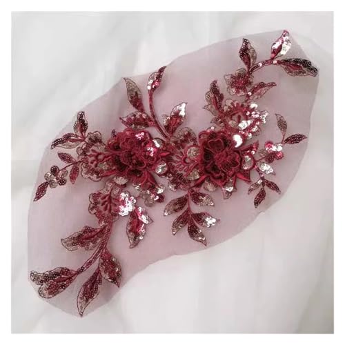 Blumen Zum AufbüGeln 1 stück Pailletten Blumen Mesh Stickerei Patch Nähen Reparatur Diy Floral Spitze Stoffe Applique(Wine) von GMGQJST