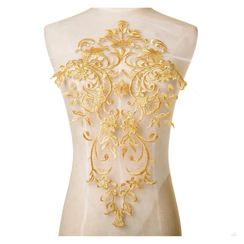 Blumen Zum AufbüGeln 1Pc Goldene Weiße Spitze Applique Patch Stickerei Spitze Stoff Zubehör Reparatur DIY Handwerk(Golden) von GMGQJST