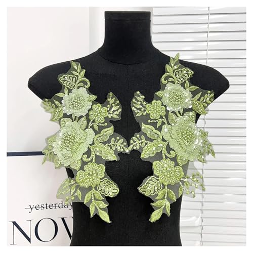 Blumen Zum AufbüGeln 2 teil/para Diy Elegante Perle Strass Patches for Kleidung Perlen Blume Stickerei Applikationen Brautkleider(Green) von GMGQJST