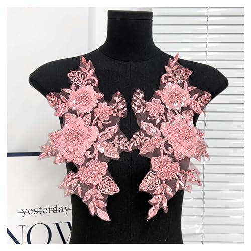 Blumen Zum AufbüGeln 2 teil/para Diy Elegante Perle Strass Patches for Kleidung Perlen Blume Stickerei Applikationen Brautkleider(Pink) von GMGQJST