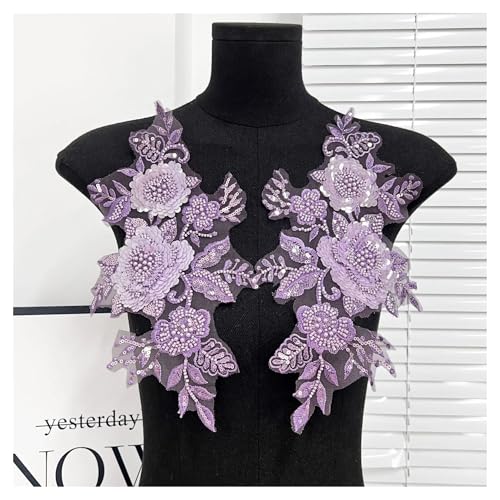 Blumen Zum AufbüGeln 2 teil/para Diy Elegante Perle Strass Patches for Kleidung Perlen Blume Stickerei Applikationen Brautkleider(Purple) von GMGQJST