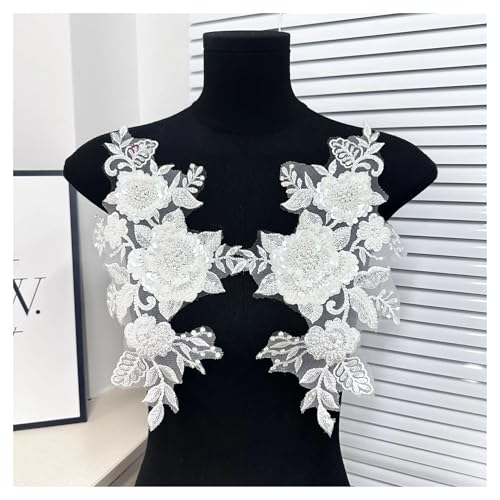 Blumen Zum AufbüGeln 2 teil/para Diy Elegante Perle Strass Patches for Kleidung Perlen Blume Stickerei Applikationen Brautkleider(White) von GMGQJST