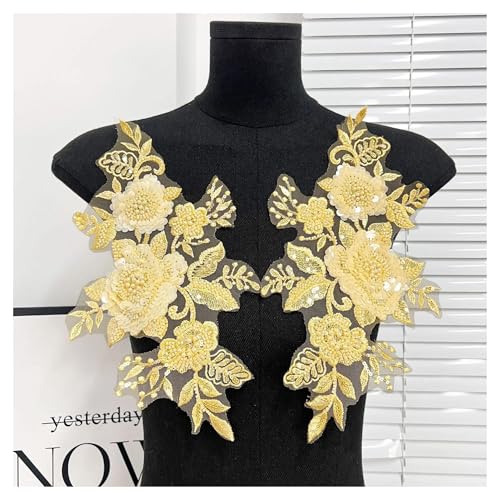 Blumen Zum AufbüGeln 2 teil/para Diy Elegante Perle Strass Patches for Kleidung Perlen Blume Stickerei Applikationen Brautkleider(Yellow) von GMGQJST