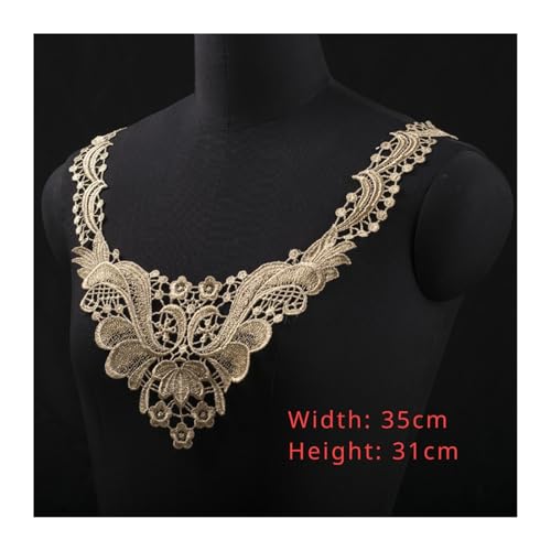 Blumen Zum AufbüGeln 3D Gold Polyester Stickerei DIY Blumen Spitzenkragen, Stoff Nähapplikation, Bandbesatz, Ausschnitt Guipure Tuch, Hochzeitsdekor(Color 1) von GMGQJST