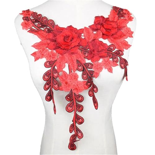 Blumen Zum AufbüGeln Blaue Blume Ausschnitt Kragen Dekorieren Nähen Accessoire Stickerei Kleid Motiv Bluse Spitze Stoff Applikation Nähzubehör(Red) von GMGQJST