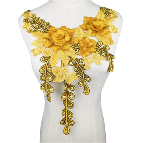 Blumen Zum AufbüGeln Blaue Blume Ausschnitt Kragen Dekorieren Nähen Accessoire Stickerei Kleid Motiv Bluse Spitze Stoff Applikation Nähzubehör(Yellow) von GMGQJST