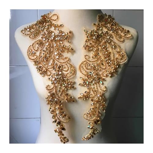 Blumen Zum AufbüGeln Gold Silber Handgenähte Glasbohrspiegelblumen Funkelnde Strassmäntel Taillenbänder Schultern Hochzeitskleid DIY Patch Kragen(Champagne 1Pair) von GMGQJST