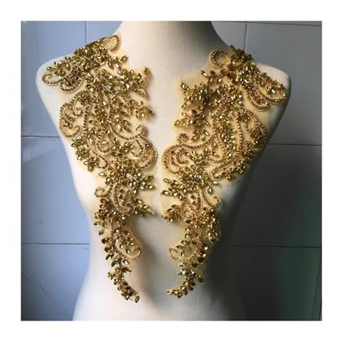 Blumen Zum AufbüGeln Gold Silber Handgenähte Glasbohrspiegelblumen Funkelnde Strassmäntel Taillenbänder Schultern Hochzeitskleid DIY Patch Kragen(Gold Left Right1Pair) von GMGQJST