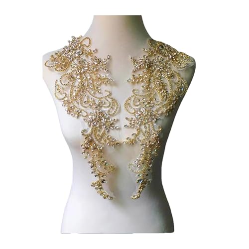 Blumen Zum AufbüGeln Gold Silber Handgenähte Glasbohrspiegelblumen Funkelnde Strassmäntel Taillenbänder Schultern Hochzeitskleid DIY Patch Kragen(Golden White 1Pair) von GMGQJST