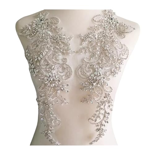 Blumen Zum AufbüGeln Gold Silber Handgenähte Glasbohrspiegelblumen Funkelnde Strassmäntel Taillenbänder Schultern Hochzeitskleid DIY Patch Kragen(Silver White 1Pair) von GMGQJST