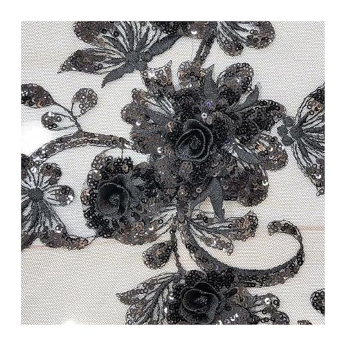 Blumen Zum AufbüGeln Grüne Pailletten-Stickerei-Blumen-Patch for Aufnähen, Applikationen, Spitzenstoffbesatz, Patches for Hochzeitskleid, DIY-Dekoration(Black) von GMGQJST