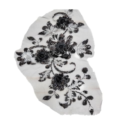 Blumen Zum AufbüGeln Grüne Pailletten-Stickerei-Blumen-Patch for Aufnähen, Applikationen, Spitzenstoffbesatz, Patches for Hochzeitskleid, DIY-Dekoration(Black silver) von GMGQJST