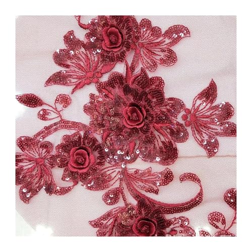 Blumen Zum AufbüGeln Grüne Pailletten-Stickerei-Blumen-Patch for Aufnähen, Applikationen, Spitzenstoffbesatz, Patches for Hochzeitskleid, DIY-Dekoration(Dark Red) von GMGQJST