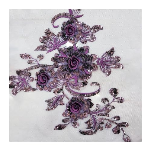 Blumen Zum AufbüGeln Grüne Pailletten-Stickerei-Blumen-Patch for Aufnähen, Applikationen, Spitzenstoffbesatz, Patches for Hochzeitskleid, DIY-Dekoration(Dark purple) von GMGQJST
