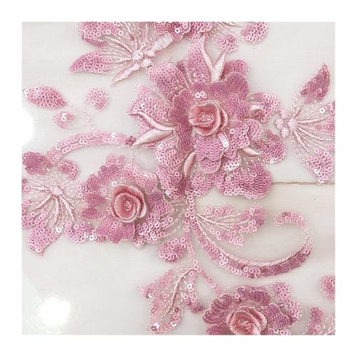 Blumen Zum AufbüGeln Grüne Pailletten-Stickerei-Blumen-Patch for Aufnähen, Applikationen, Spitzenstoffbesatz, Patches for Hochzeitskleid, DIY-Dekoration(Pink) von GMGQJST