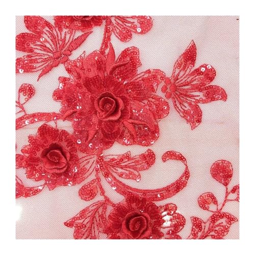 Blumen Zum AufbüGeln Grüne Pailletten-Stickerei-Blumen-Patch for Aufnähen, Applikationen, Spitzenstoffbesatz, Patches for Hochzeitskleid, DIY-Dekoration(Red) von GMGQJST