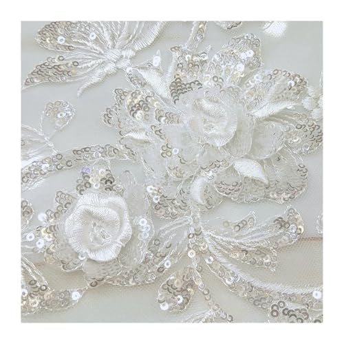 Blumen Zum AufbüGeln Grüne Pailletten-Stickerei-Blumen-Patch for Aufnähen, Applikationen, Spitzenstoffbesatz, Patches for Hochzeitskleid, DIY-Dekoration(White) von GMGQJST