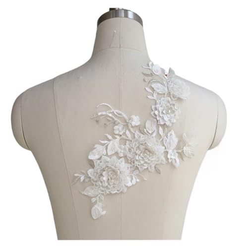 Blumen Zum AufbüGeln Handgefertigte Perlenspitzen-Accessoires for Hochzeitstanzbekleidung, 3D-Blumen, Off-White-Silber,(1piece) von GMGQJST