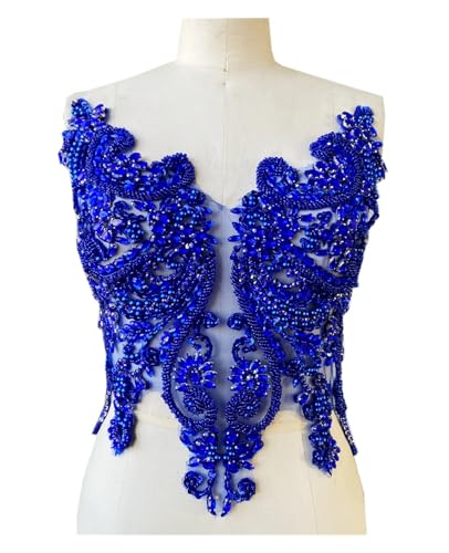 Blumen Zum AufbüGeln Handgemachte Strass-Applikation for Aufnähen, goldene Kristallbesatz-Patches mit Steinen, Pailletten, Perlen for Kleider(Blue) von GMGQJST