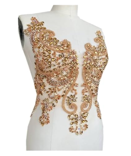Blumen Zum AufbüGeln Handgemachte Strass-Applikation for Aufnähen, goldene Kristallbesatz-Patches mit Steinen, Pailletten, Perlen for Kleider(Champagne) von GMGQJST