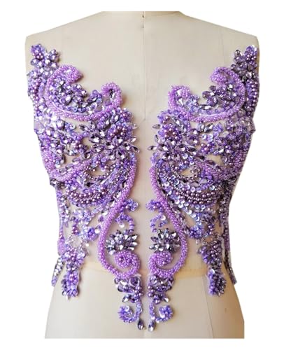 Blumen Zum AufbüGeln Handgemachte Strass-Applikation for Aufnähen, goldene Kristallbesatz-Patches mit Steinen, Pailletten, Perlen for Kleider(Lightpurple) von GMGQJST