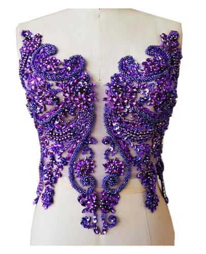 Blumen Zum AufbüGeln Handgemachte Strass-Applikation for Aufnähen, goldene Kristallbesatz-Patches mit Steinen, Pailletten, Perlen for Kleider(Purple) von GMGQJST