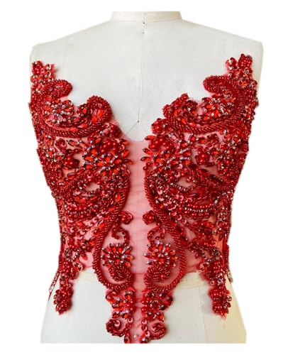 Blumen Zum AufbüGeln Handgemachte Strass-Applikation for Aufnähen, goldene Kristallbesatz-Patches mit Steinen, Pailletten, Perlen for Kleider(Red) von GMGQJST