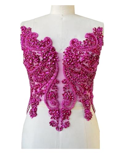 Blumen Zum AufbüGeln Handgemachte Strass-Applikation for Aufnähen, goldene Kristallbesatz-Patches mit Steinen, Pailletten, Perlen for Kleider(Rose red) von GMGQJST