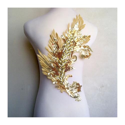 Blumen Zum AufbüGeln Kleidung Gold Pailletten Blume Patch Applique Spitze Stoff Nähen Kleid Stickerei DIY Handarbeit Patches(Brown) von GMGQJST