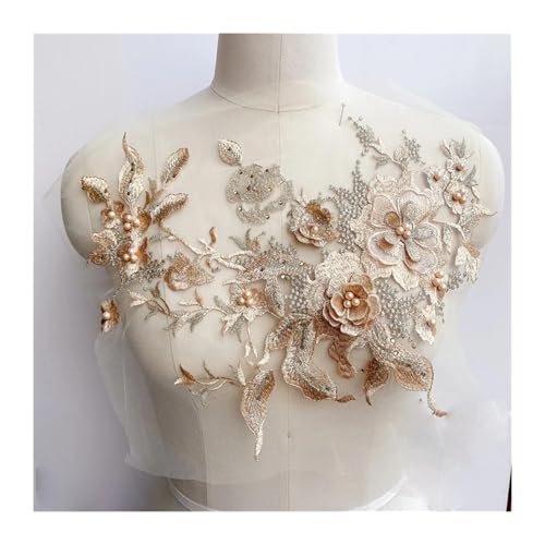 Blumen Zum AufbüGeln Kleidung Gold Pailletten Blume Patch Applique Spitze Stoff Nähen Kleid Stickerei DIY Handarbeit Patches(White) von GMGQJST