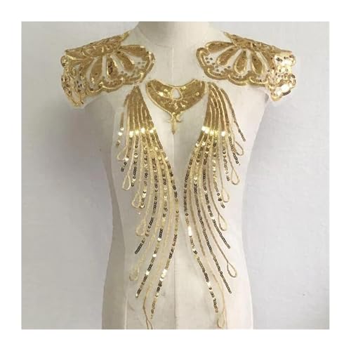 Blumen Zum AufbüGeln Kleidung Gold Pailletten Blume Patch Applique Spitze Stoff Nähen Kleid Stickerei DIY Handarbeit Patches(Yellow) von GMGQJST