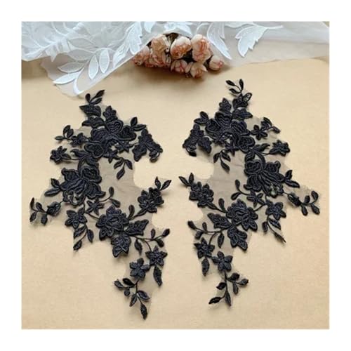 Blumen Zum AufbüGeln Schwarzer Rayon-Spitzenstoff, Hochzeitsschleier mit Spiegelblumen, Kinderkleidung, Applikations-Nähzubehör, 10 Stück, 5 Paar(Black) von GMGQJST