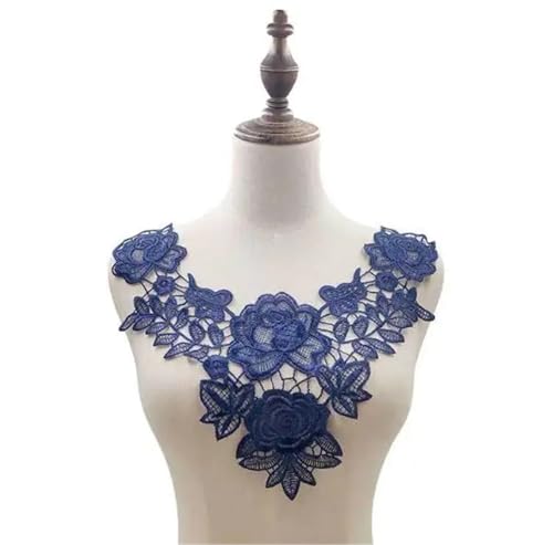 Blumen Zum AufbüGeln Stickerei Blume Spitze Kragen Stoff Nähen Applique DIY Guipure Ribbon Trim Ausschnitt Frauen Kleider Tuch Decor(Dark blue) von GMGQJST