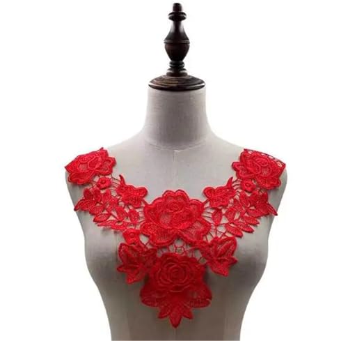 Blumen Zum AufbüGeln Stickerei Blume Spitze Kragen Stoff Nähen Applique DIY Guipure Ribbon Trim Ausschnitt Frauen Kleider Tuch Decor(Red) von GMGQJST