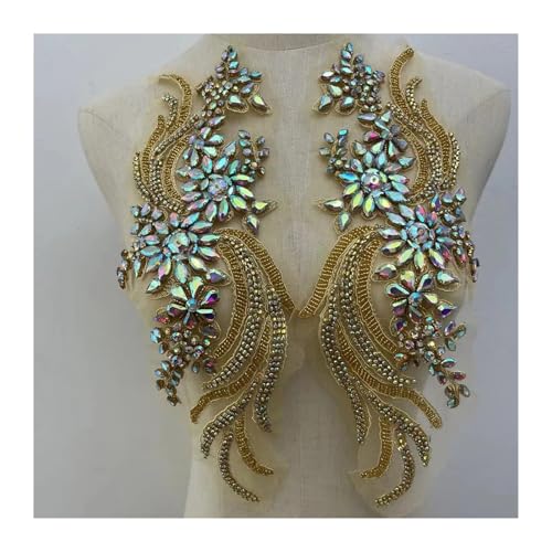 Blumen Zum AufbüGeln Weitere Farben handgefertigte Kristall Strass Applikation Patches Nähen auf Kragen for Hochzeitskleid(AB gold) von GMGQJST