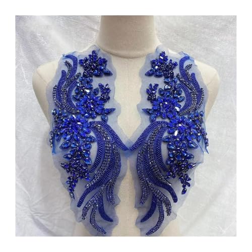 Blumen Zum AufbüGeln Weitere Farben handgefertigte Kristall Strass Applikation Patches Nähen auf Kragen for Hochzeitskleid(BLUE 2) von GMGQJST