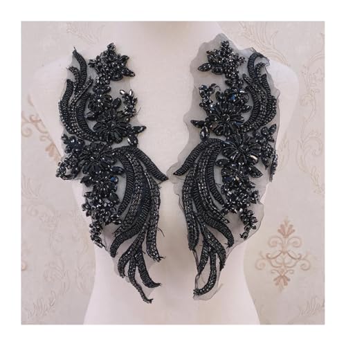 Blumen Zum AufbüGeln Weitere Farben handgefertigte Kristall Strass Applikation Patches Nähen auf Kragen for Hochzeitskleid(Black) von GMGQJST