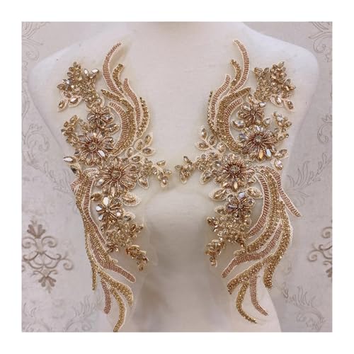 Blumen Zum AufbüGeln Weitere Farben handgefertigte Kristall Strass Applikation Patches Nähen auf Kragen for Hochzeitskleid(Champagne) von GMGQJST