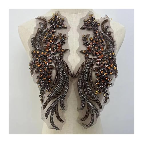 Blumen Zum AufbüGeln Weitere Farben handgefertigte Kristall Strass Applikation Patches Nähen auf Kragen for Hochzeitskleid(Coffee) von GMGQJST