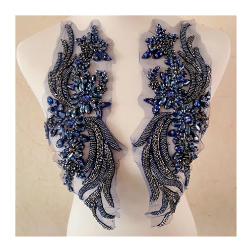 Blumen Zum AufbüGeln Weitere Farben handgefertigte Kristall Strass Applikation Patches Nähen auf Kragen for Hochzeitskleid(Deep Blue) von GMGQJST